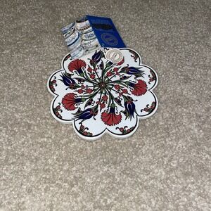 World Traveler Turkish Ceramic Trivet Iznik‎ Floral Art Heat Resistant Coaster